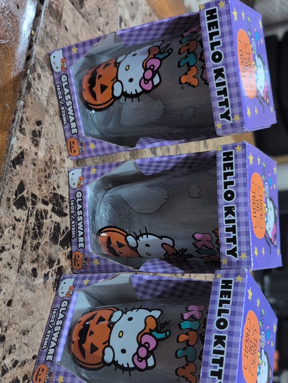 Hello Kitty Purple Halloween Glasses with Orange Pumpkin Art